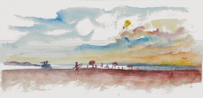 Shiho Nakaza "Los Angeles" "Santa Monica" Kalifornien Sonnenuntergang Aquarell Skizze Skizze Strand