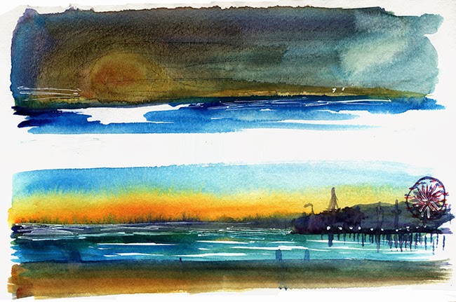 Shiho Nakaza "Los Angeles" "Santa Monica" California sunset watercolor sketching sketch beach